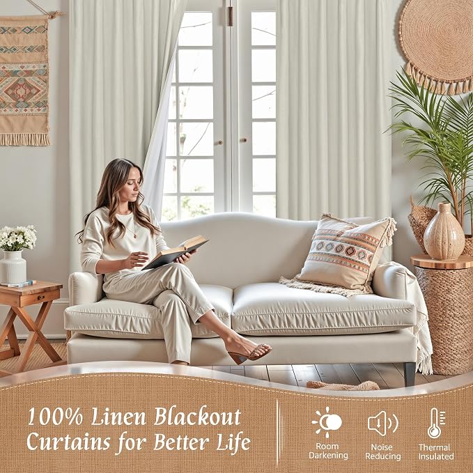 Stone 100% Blackout Linen Curtains 72 Inch - Image 3