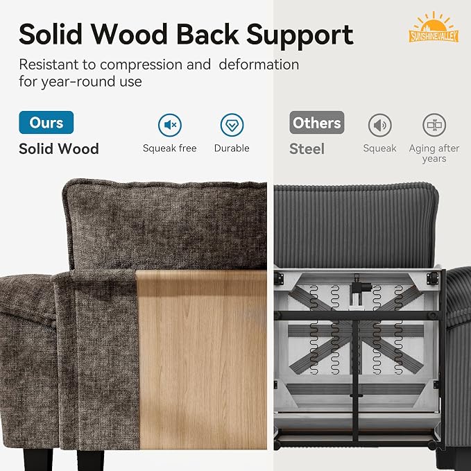 SUNSHINE VALLEY 3 Piece Living Room Sofa Furniture Set, Chenille Modular 2 - Image 5