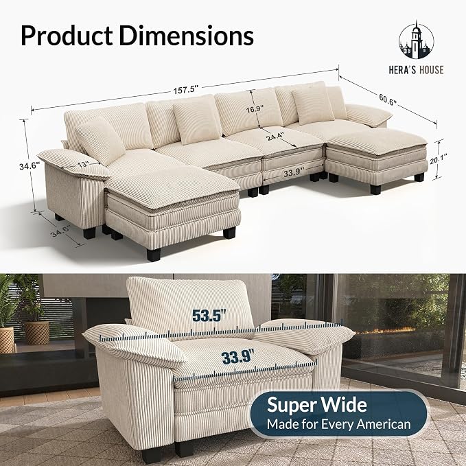 HERA'S HOUSE 158" Modular Sectional Sofa, Oversized U Shaped Couches - Image 2