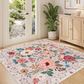 DUKINO 4x4 Square Area Rug, Soft Floral Washable Rug by DUKINO
