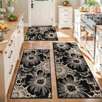Findosom Washable Kitchen Rug Set of 3, Non Slip High-Low Textured Floral - Image 2