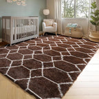 5x7 Area Rugs for Living Room Bedroom, Fluffy Brown and White Geometric Rug | - Image 6