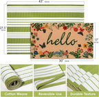 Front Door Mat Set, 2-Piece Spring Floral Hello Welcome Doormat | Layered porch - Image 2