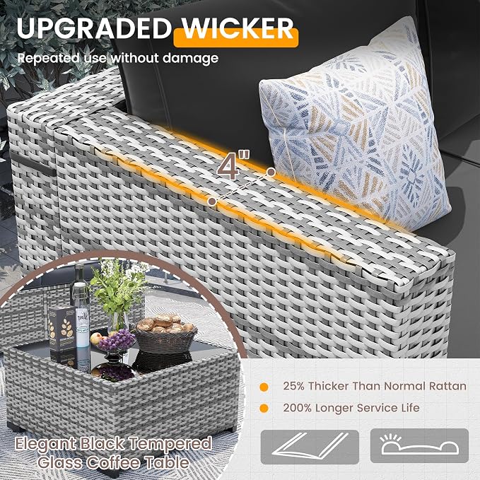 UDPATIO Outdoor Patio Furniture Set, 7 Piece PE Wicker Sectional Sofa - Image 4