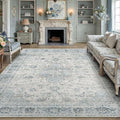 9x12 Light Blue Retro Floral Washable Area Rug by HUGEAR