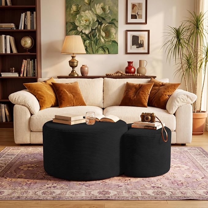 BSHOMGI Boneless Ottoman Nesting Coffee Table Set of 2, Corduroy Soft Foot Rest - Image 5