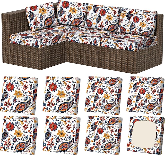 8Pcs Outdoor Cushion Covers, Stretch Patio Furniture Couch Chair Slipcovers | by VORSHAPE
