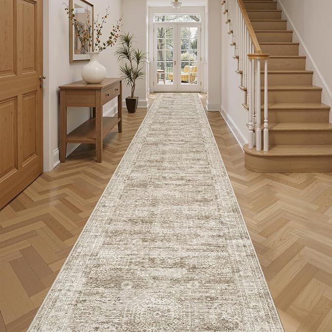 Soalmost Hallway Runner Rug 2'6" x 16' Washable Long Kitchen Rugs Brown | by Soalmost