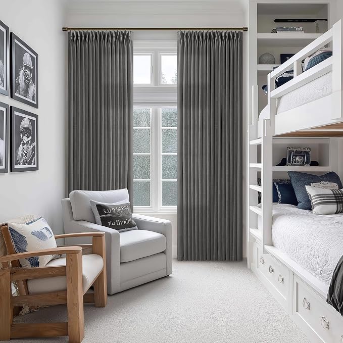 102 Inches Pinch Pleated Light Filtering Linen Charcoal Grey Curtains 50W | - Image 7