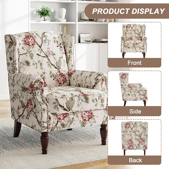 Pia Ricco High Back Floral Accent Chair - Image 3