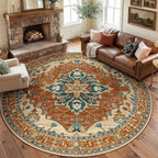 RELEANY Washable Area Rug, Round 8ft, Water Repellent, Pet Friendly, Vintage by RELEANY