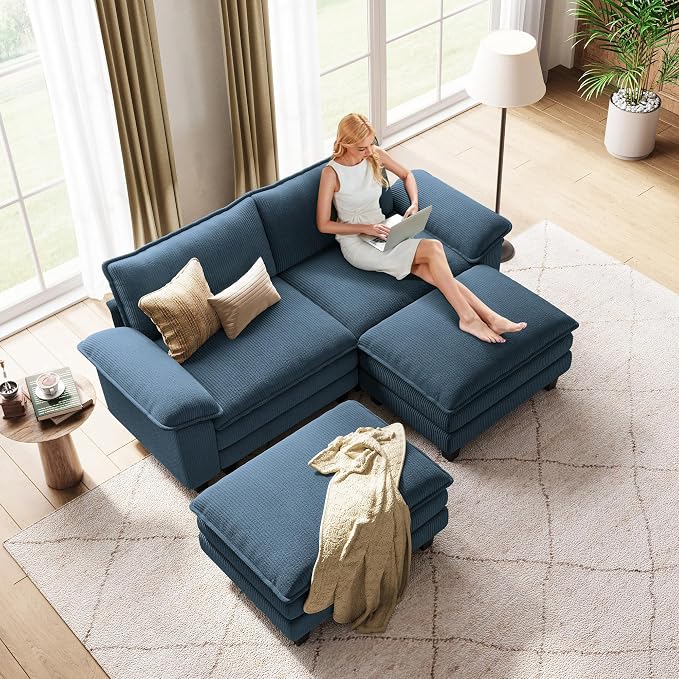 LINSY HOME 90" Modular Cloud Love Seat Sofa, Corduroy Soft Sectional Couch - Image 7