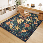 DUKINO 4x5 Area Rug for Entryway, Floral Washable Rug Non Slip, Lightweight - Image 8