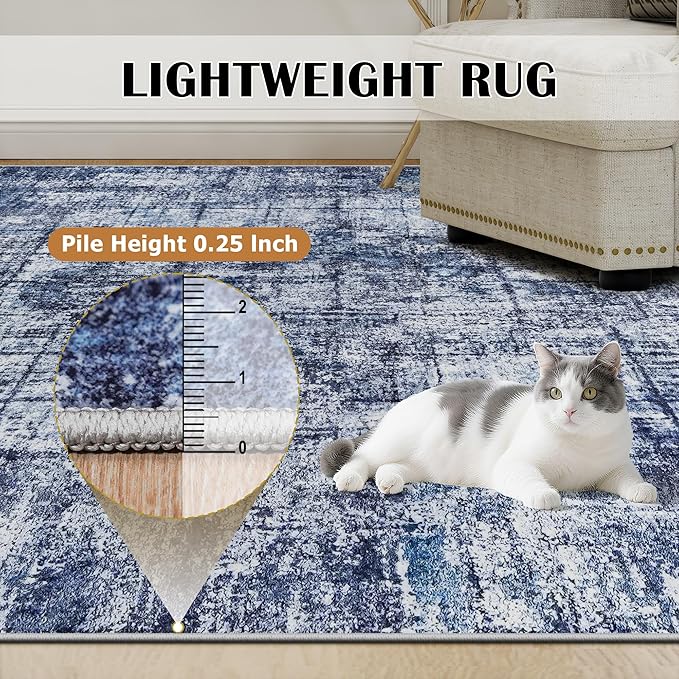 8x10 Washable Area Rug for Living Room Bedroom: Non-Slip Modern Navy Blue | - Image 6