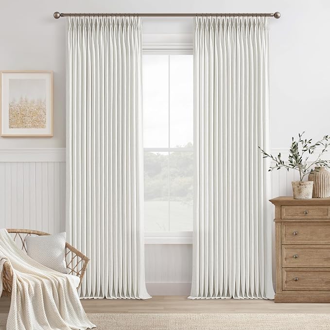 100 Inch Light Filtering Linen Pleat Farmhouse Beige Curtains | Pinch Pleated - Image 8