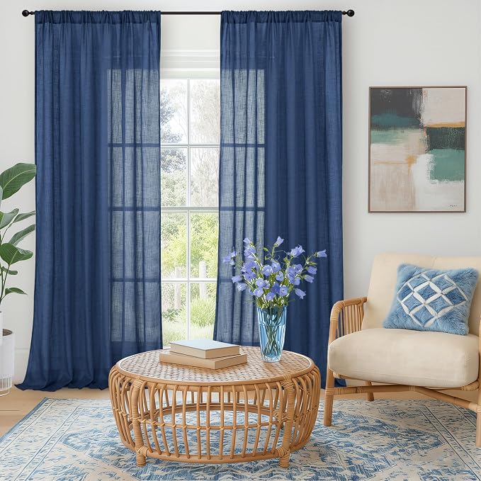 BGment Linen Navy Blue Curtains 90 Inch Length - Image 2