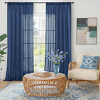 BGment Navy Blue Linen Curtains 84 Inches Long, Semi Sheer Drapes 2 Panels Set - Image 2
