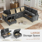 Hanherry Sectional Couch with Pull Out Sofa Bed, Chenille Sleeper Sofa with - Image 4