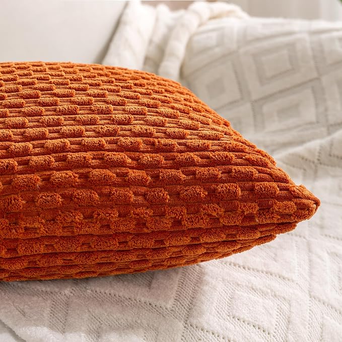 Set of 4 Burnt Orange Decorative Throw Pillow Covers 12x20 Inch Corduroy Pillow - Image 6