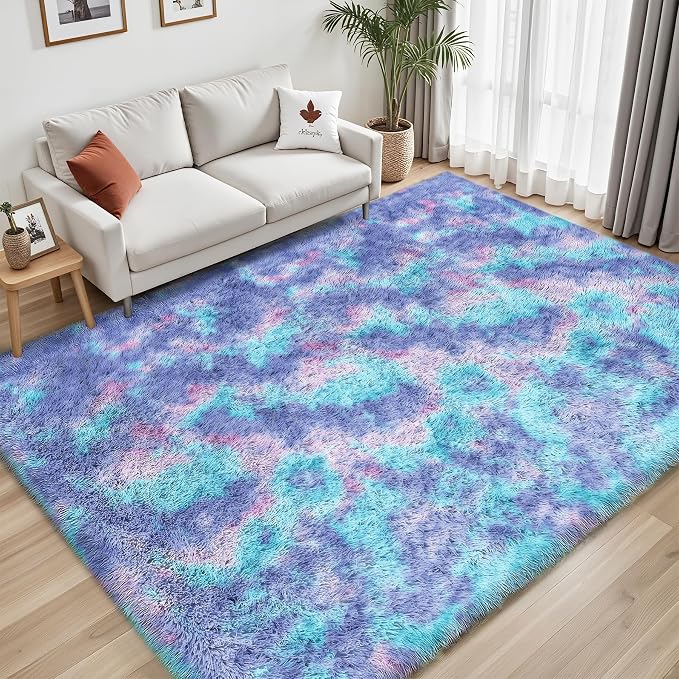 PLHXFR 4x6 Area Rugs Living Room: Fluffy Bedroom Soft Shag Rug Kid Rainbow | - Image 7