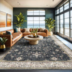 Boho Black Rug for Living Room by HazoHaus