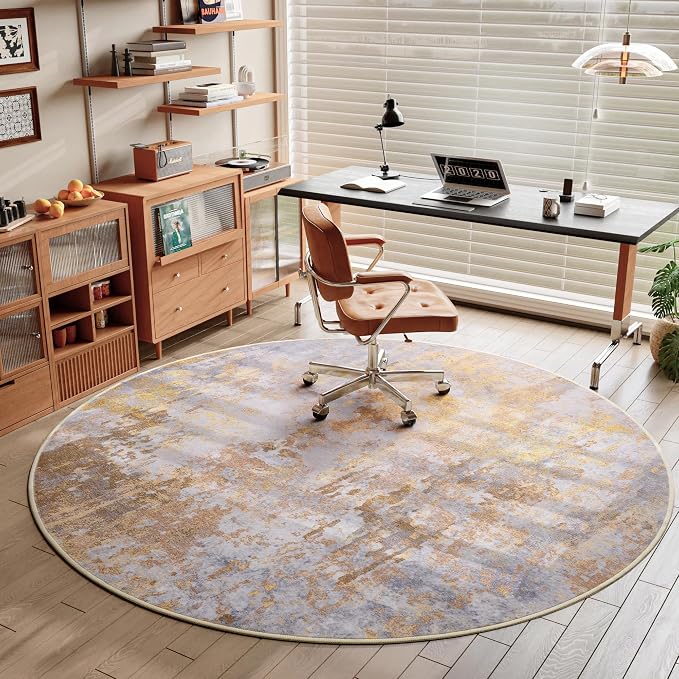 Beige Gold Round Area Rugs 4ft Washable Circle Rug - Image 5