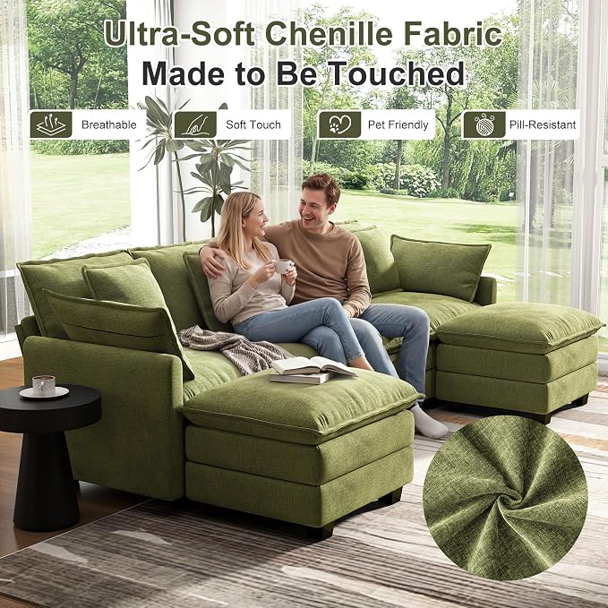 107" Cloud Couch Sectional, U Shaped Modular Sectional Sofa, 4-Seat Deep Seat - Image 7
