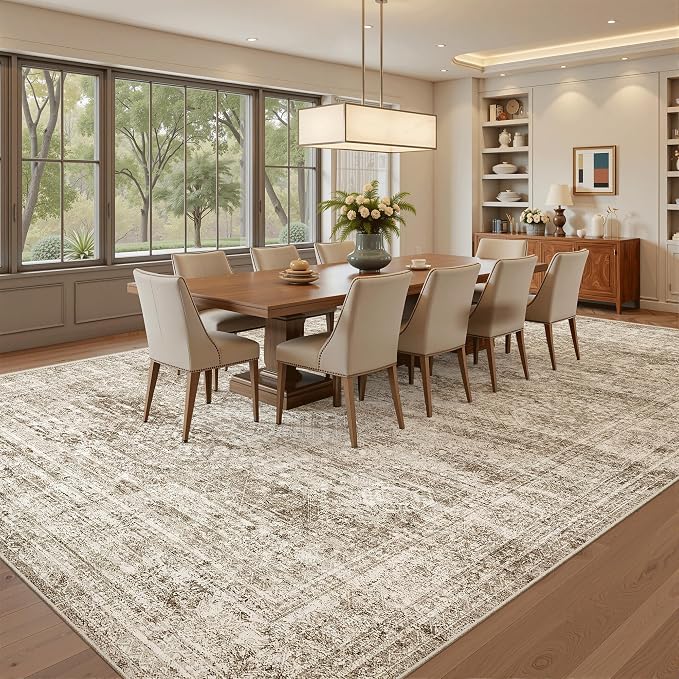 Soalmost 10x12 Area Rugs for Living Room Washable Rug Non-Slip Brown | Large - Image 3