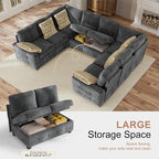Hanherry Sectional Couch with Pull Out Sofa Bed, Chenille Sleeper Sofa with 2 - Image 5