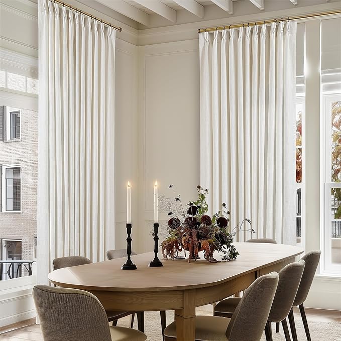 Natural Pinch Pleated Linen Curtain Panels 96 Inches Long 70 Wide | Extra Wide - Image 7