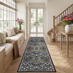 PLHXFR 3x10 Washable Runner Rug：Floral Indoor Kitchen Carpet Dark Black | - Image 3