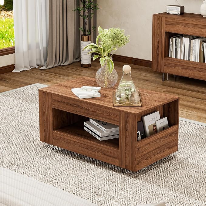 35" Wood Coffee Table for Living Room, Sides Storage by Unknown