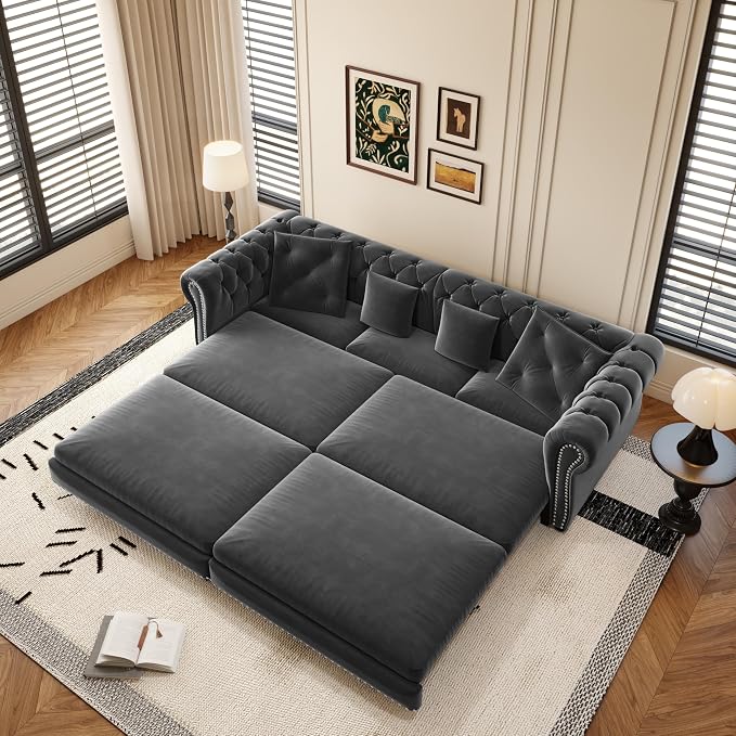 89" Velvet Pull Out Sofa Bed - Image 7