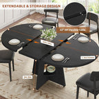 43''–59'' Extendable Dining Table, Round Kitchen Dining Room Dinner Table - Image 4