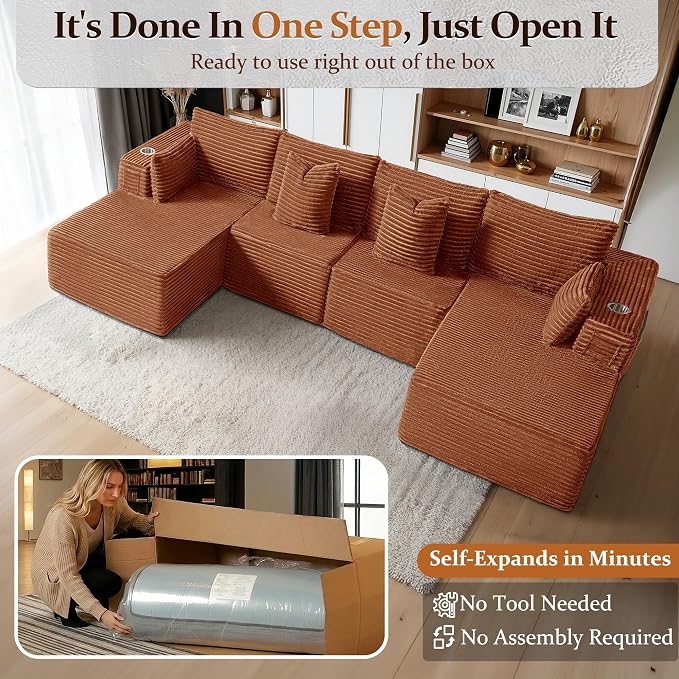 138" Cloud Sectional Couch, Comfort U Shaped Sofa - Image 3
