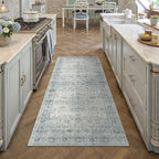 2x6 Light Blue Retro Floral Washable Runner Rug - Image 2