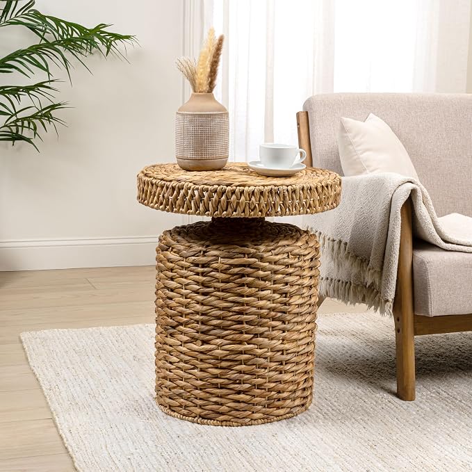 JONATHAN Y Marisol 24" Round Woven Water Hyacinth Side Table - Image 2