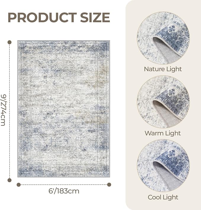 6x9 Area Rugs for Living Room, Large Washable Rug, Dining Room, Low Pile - Image 2