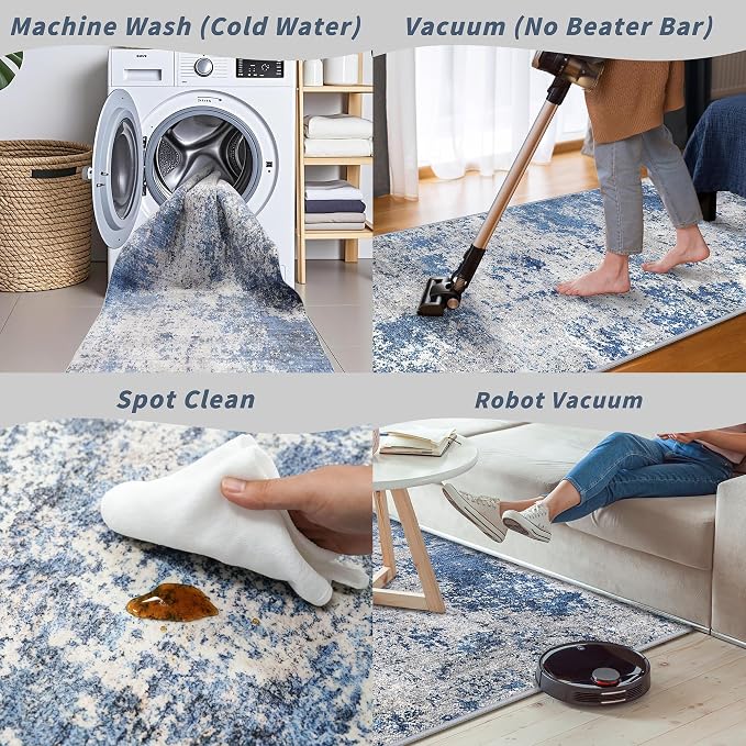 2x8 Washable Non-Slip Hallway Runner Rug – Modern Coastal Abstract Neutral - Image 7