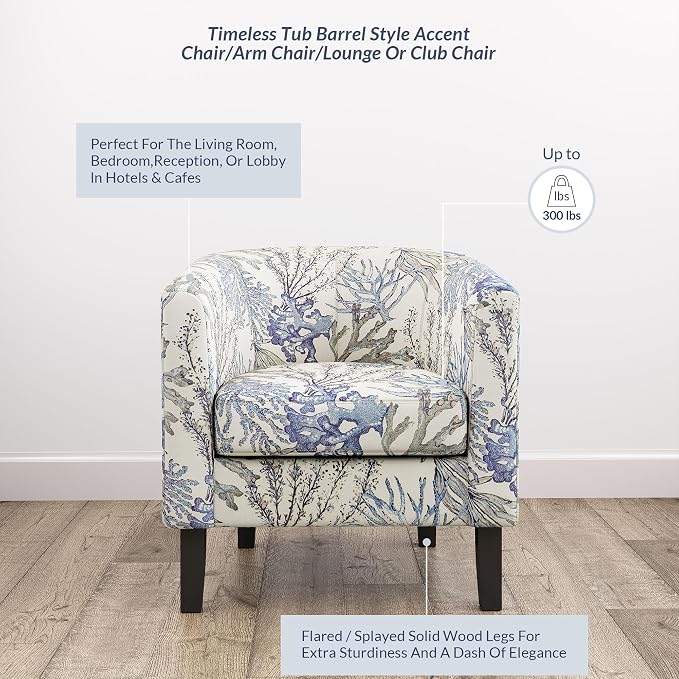 BELLEZE Living Room Chair, Linen Round Accent Barrel Chair, Club Tub Sofa Chair - Image 3