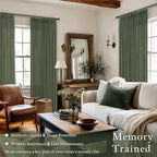 Pinch Pleat Linen Olive Green Semi Sheer Curtains 105 Inch Long | Pleated Thick - Image 2