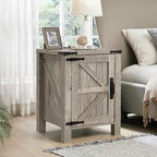 OKD Nightstand with Charging Station, 18 Inch Farmhouse End Table with Barn - Image 2