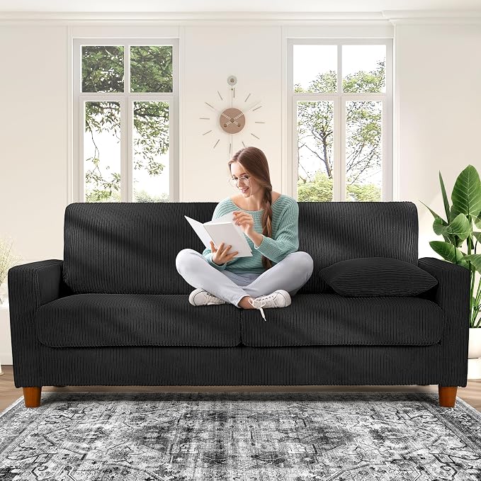 70in Corduroy Couch, Kidirect Sofa No Tool Assembly, Comfy Couches by Kidirect