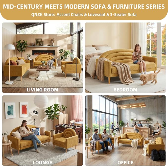 63" Small Loveseat Sofa for Small Spaces, Mid Century Modern Sofa, Linen - Image 6