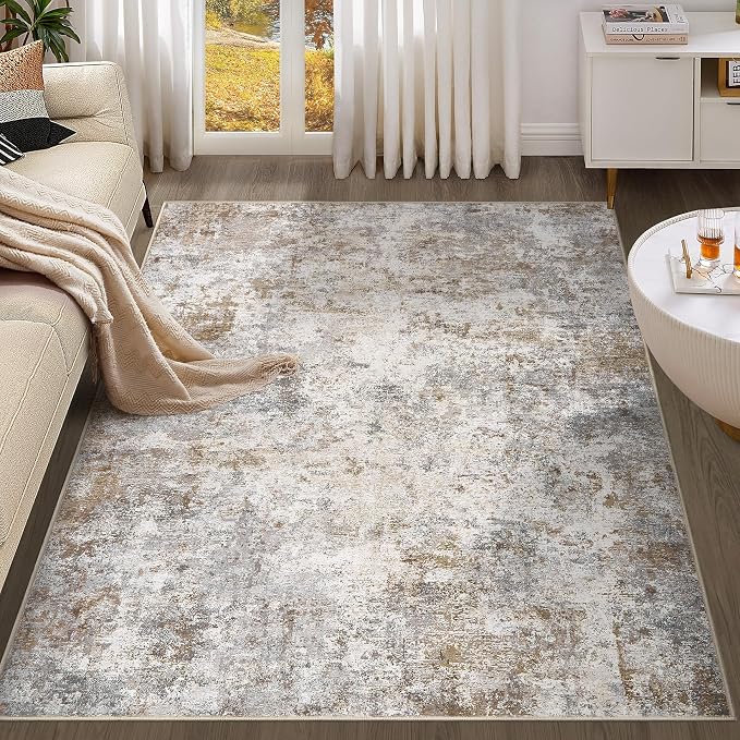 UERMEI 4x6 Area Rug Living Room Rugs Washable Neutral Brown Grey Carpet | - Image 7