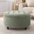 HUIMO 30-Inch Round Storage Ottoman, Modern Button Tufted Coffee Table by HUIMO