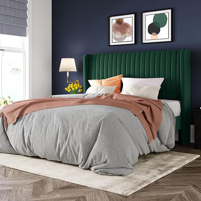 Allewie Queen Size Bed Frame/Velvet Upholstered Platform Bed/Vertical Channel by Allewie