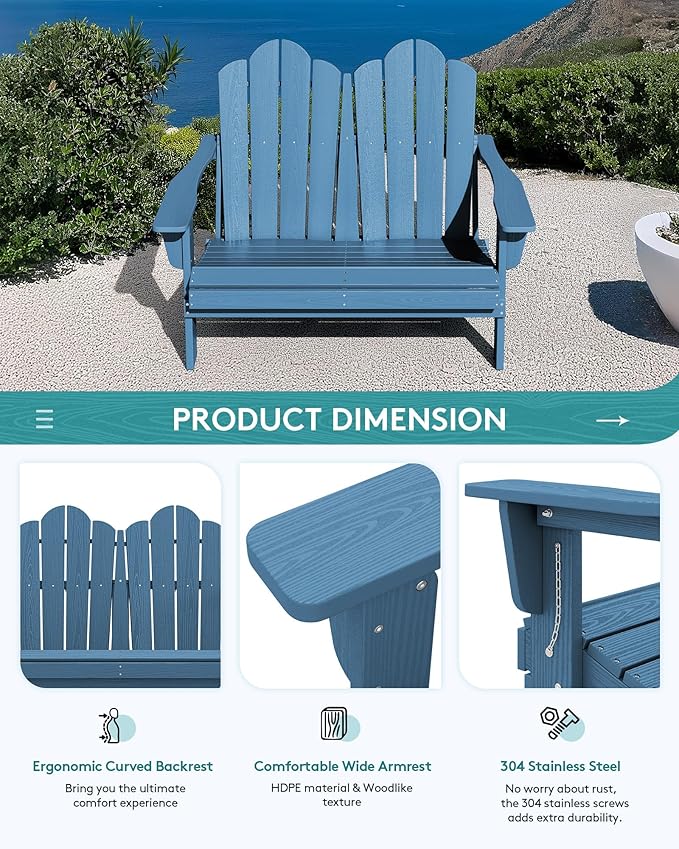SERWALL 5 Pieces HDPE Patio Adirondack Chair Set, 2 Adirondack Chair - Image 7
