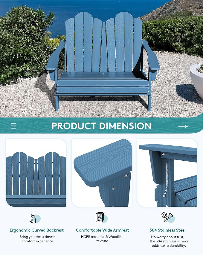 SERWALL 4 Pieces HDPE Patio Adirondack Chair Set, 2 Adirondack Chair - Image 9