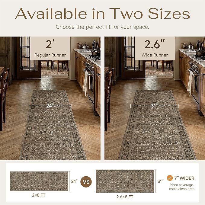 2x10 Brown Vintage Floral Washable Runner Rug - Image 10